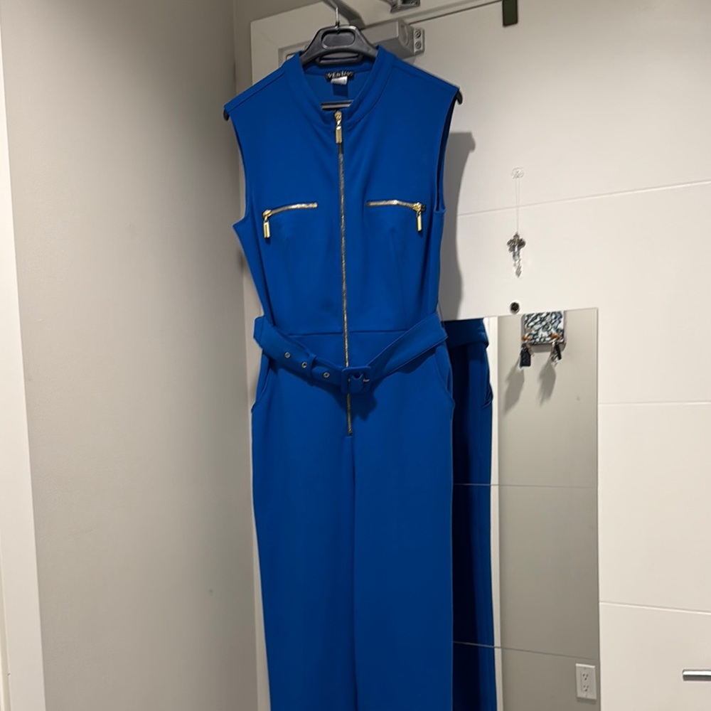 VENUS Royal Blue Jumpsuit with Zipper and Belt